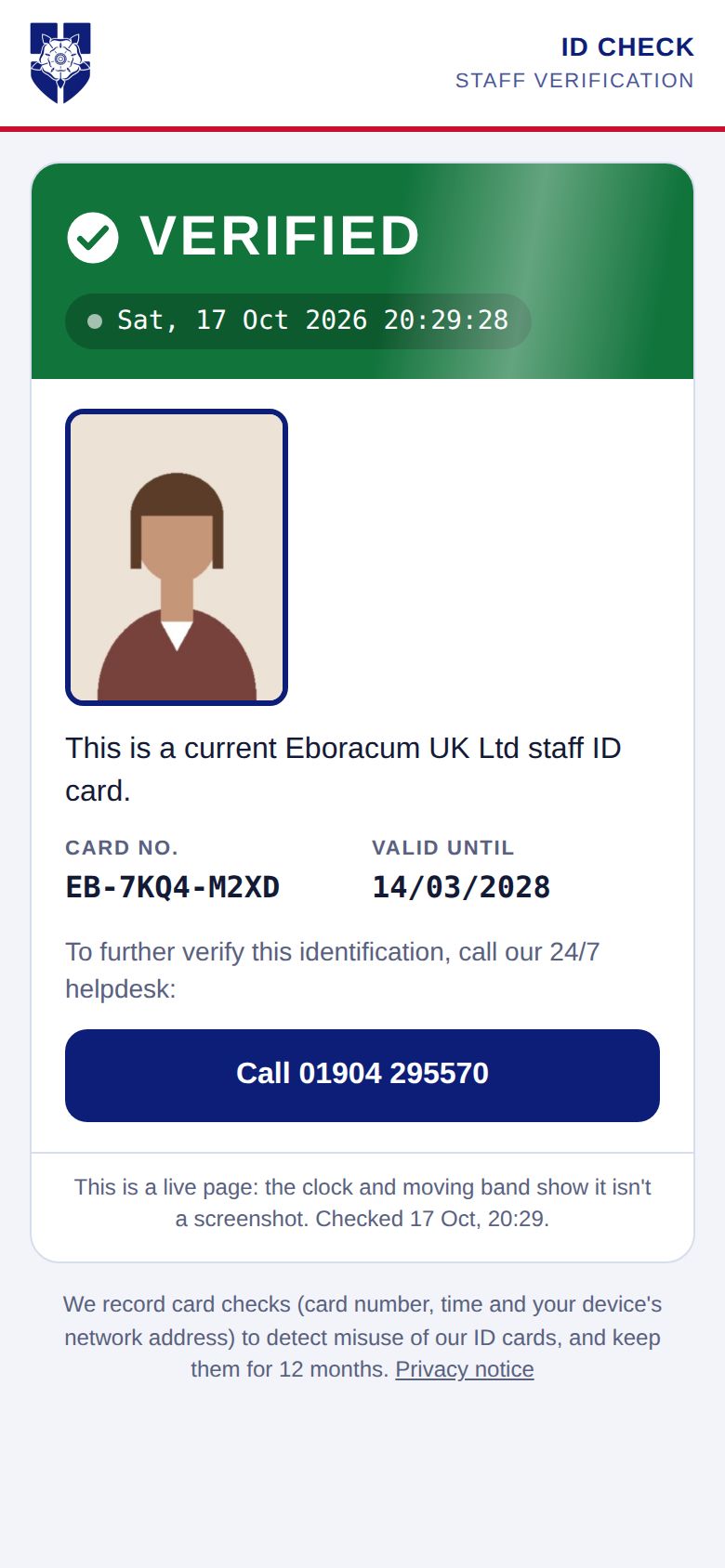 Verify page on a phone showing VERIFIED